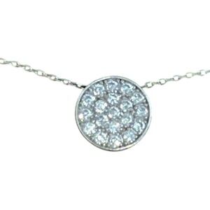 Silver S925 Crystal Pave Disc Pendant Necklace Sterling Silver signed‎ CP